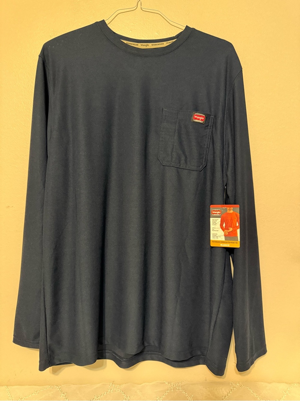 Wrangler Long Sleeve Pocket Tee in Navy Blue